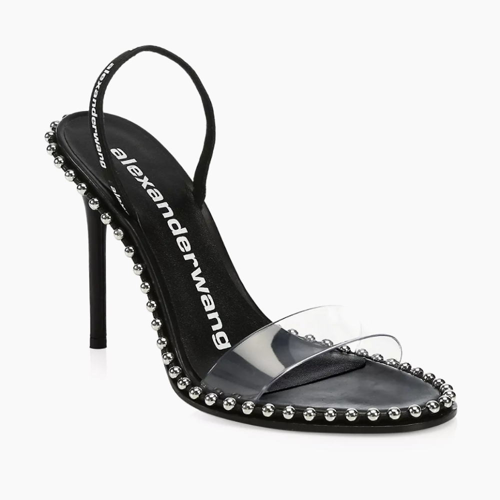 Alexander Wang Black PVC Strap Studded Stiletto Slingback